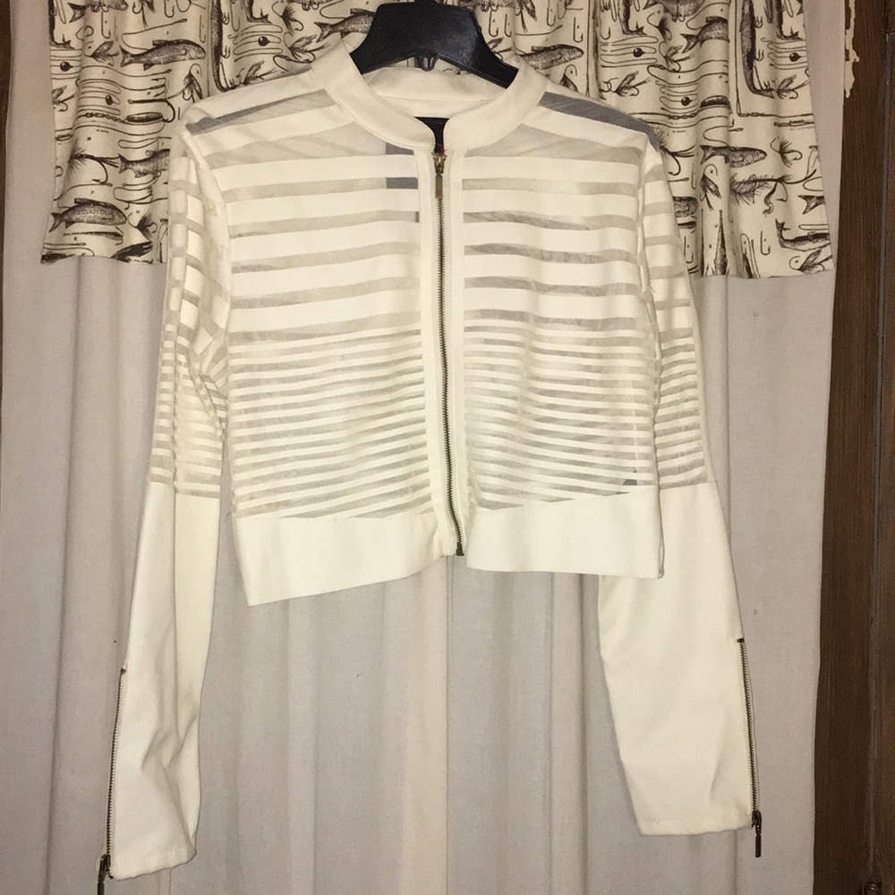 Creme See Through Crop Moto Style Jacket